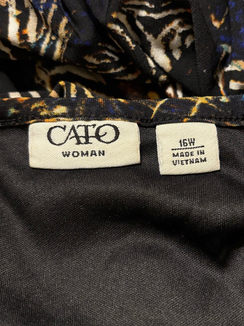 Cato 16 Dress Short Sleeve V-Neck side zip Midi Rouch Black Tan Print - Picture 8 of 9
